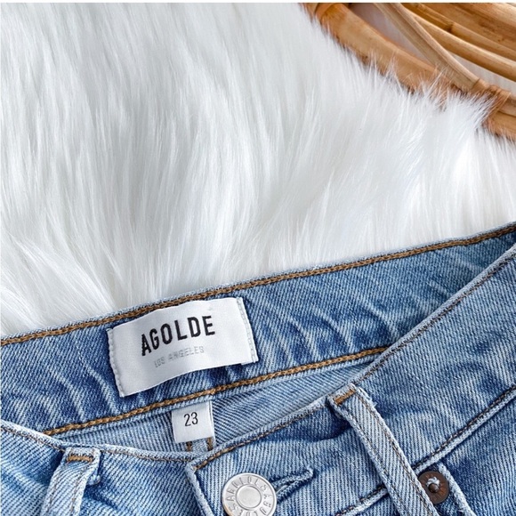 AGOLDE Nico High-Rise Skinny Jeans Distressed Light Indigo Raw Hem Button Fly 23 - Picture 9 of 15